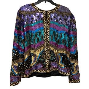 Vintage Laurence Kozar Beaded Sequin Silk Jacket